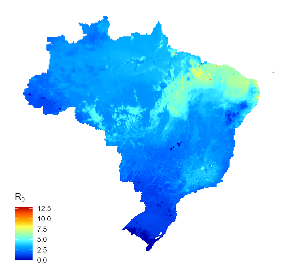 Predicted dengue reproduction number for Brazil (assumption 1)