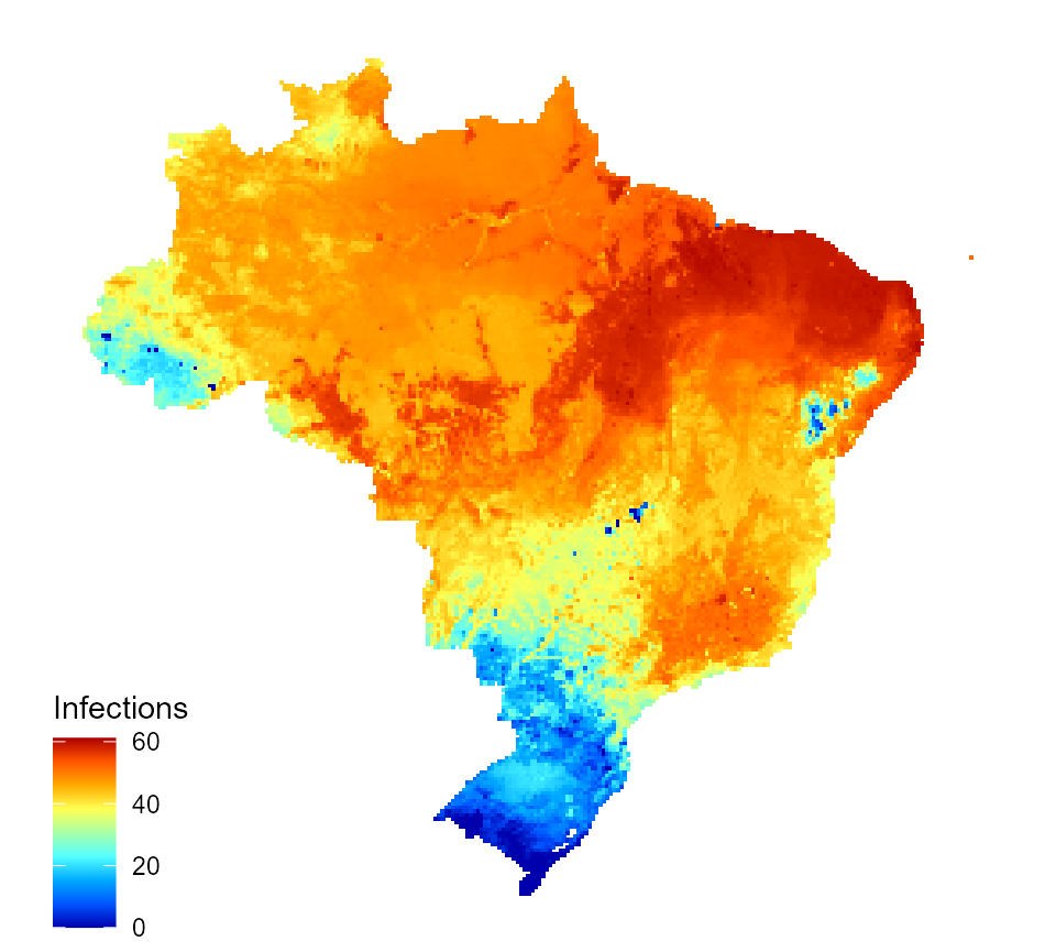 Predicted incidence of annual dengue infections for Brazil